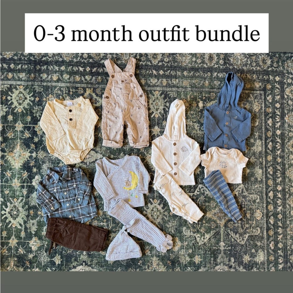 0-3M Outfit Bundle | Baby Boy | Cozy Neutral | 10+ Pieces